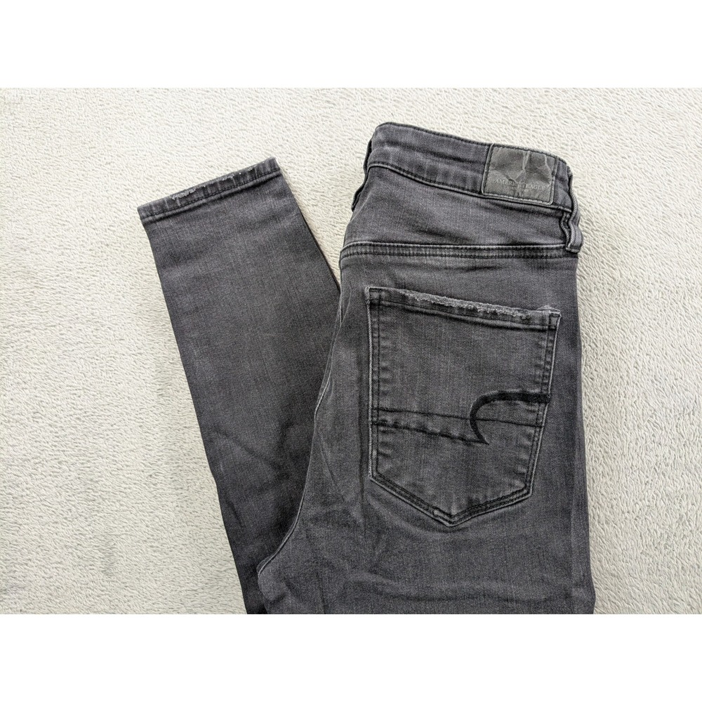 American Eagle Super Hi-Rise Jegging Black Distressed Knee Jeans Womens 6 Reg